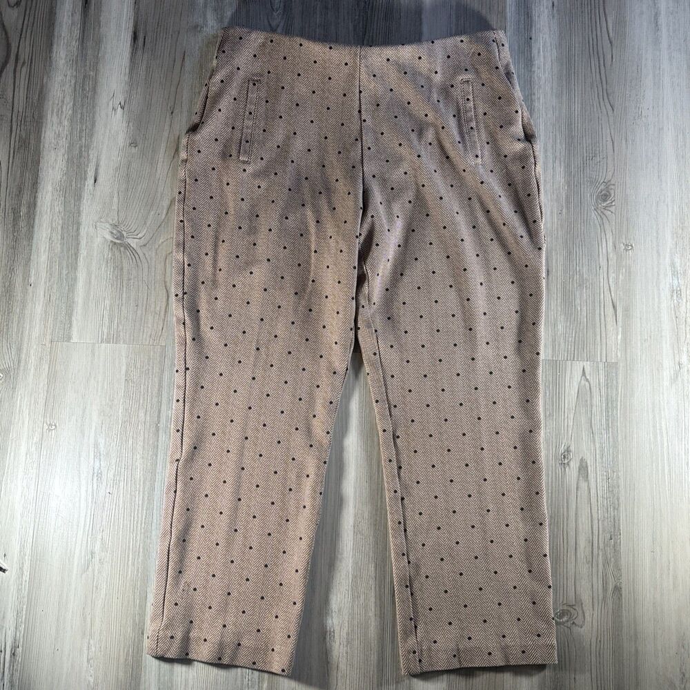 Chico's Brown Herringbone Polka Dot Pull On Straight Leg Pants Size 2.5 (large)